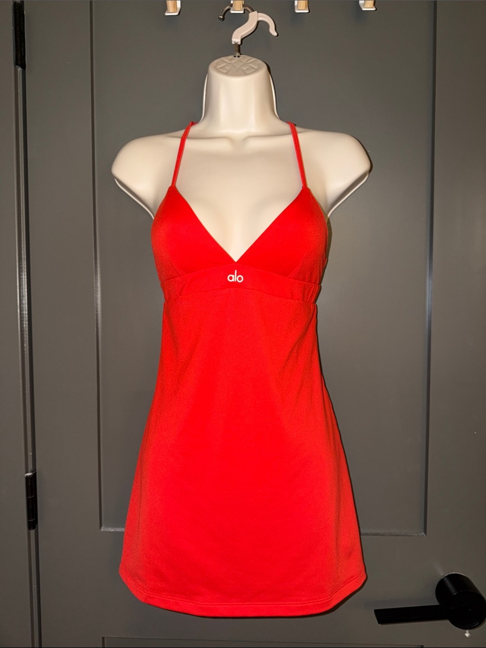 ALO Yoga Red Strappy Slip Dress with V-Neck